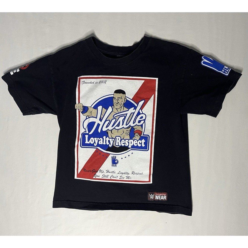 WWE John Cena Hustle Litalty Respect Graphic T Shirt Youth Large Never Give Up